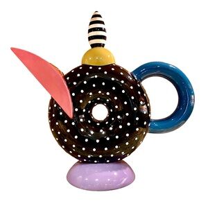 ARTIST MICHAEL DUVALL POST MODERN COLORFUL CERAMIC TEAPOT, RARE